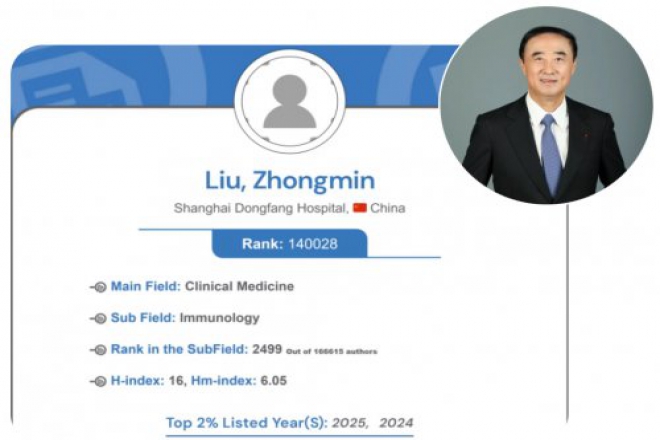 我国干细胞产业化领军者刘中民教授再度入选全球前2%顶尖科学家榜单